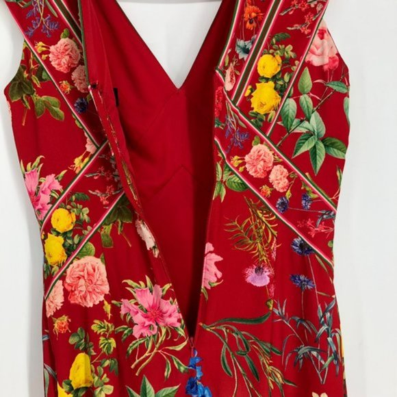 Tadashi Shoji Red Floral Print Sleeveless A Line Maxi Dress  6 - Picture 4 of 7